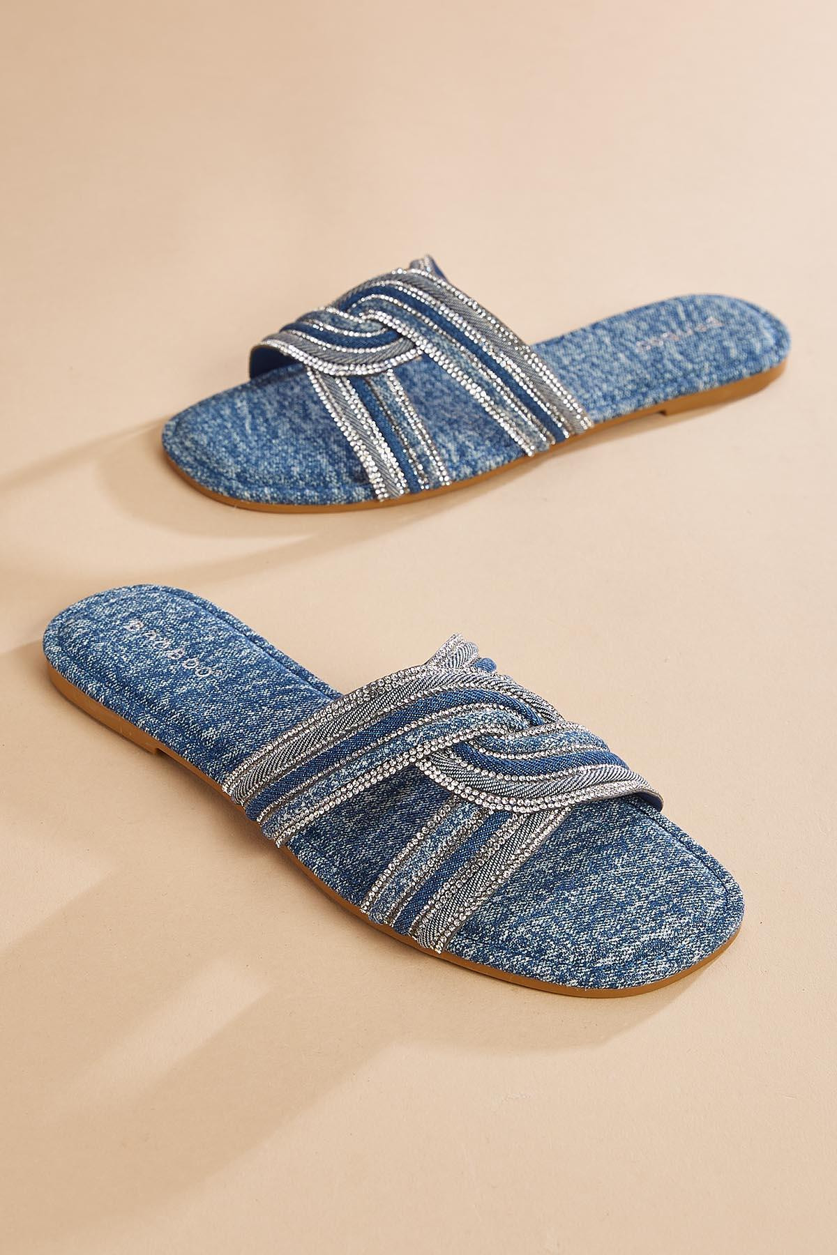 interlocking bling denim sandals | Versona