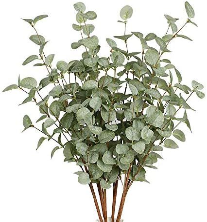 6 Pcs Artificial Greenery Stems Eucalyptus Leaf Spray in Green Greenery Stems Silk Plastic Plants Fl | Amazon (US)