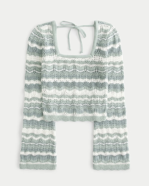 Women's Long-Sleeve Square-Neck Crochet-Style Sweater | Women's Clearance | HollisterCo.com | Hollister (US)