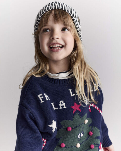 Toddler 'Fa la la' Christmas Tree Pullover Sweater - Navy | Carter's Inc