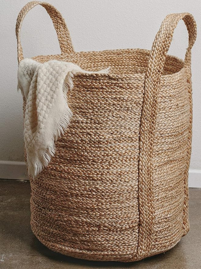Large Woven Storage Basket Jute | 17” x 17” Tall Decorative Blanket Basket for Living Room, B... | Amazon (US)