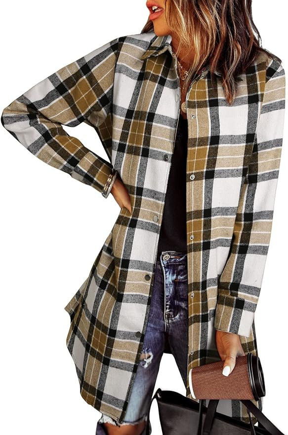 EVALESS Color Block Plaid Shacket Jacket Womens Fall Clothes Fashion Outfits | Amazon (US)