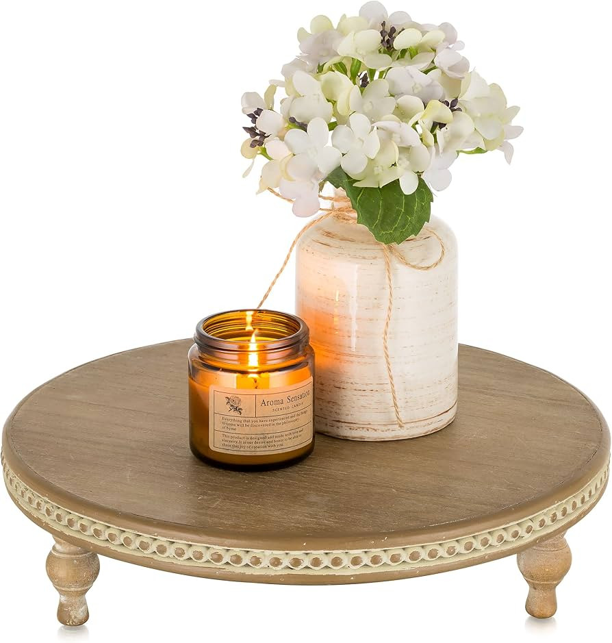 Round Decorative Tray Display Riser: Hanobe Beaded Boho Farmhouse Wood Risers Wooden Pedestal Sta... | Amazon (CA)
