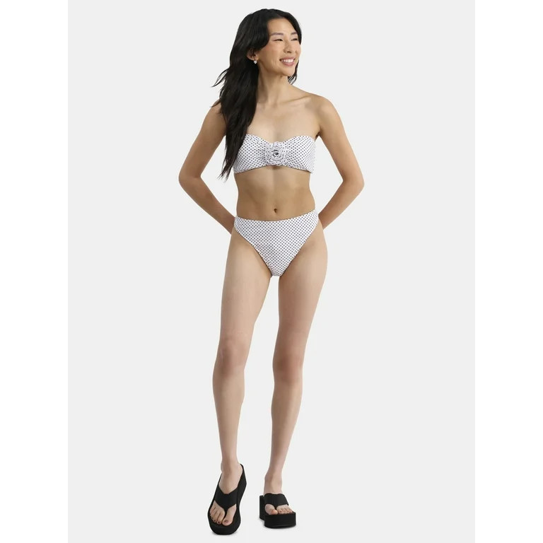 No Boundaries Women's Rosette Polka Dot Bandeau Swim Bikini Top, Sizes XXS-XXL | Walmart (US)