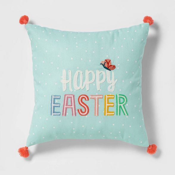 Square Embroidered and Printed Happy Easter Pillow Aqua - Spritz™ | Target