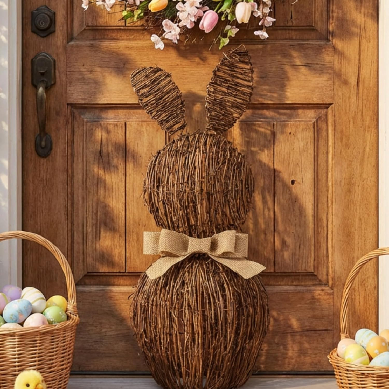Rattan Bunny with Bow Rustic Easter Decor 24" Table Wicker Bunny Easter Decorations Spring Bunnie... | Amazon (US)