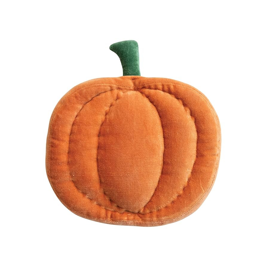 Creative Co-Op Woven Cotton Velvet Pumpkin Shaped Pillow with Jute Rope Embroidery, Orange Green | Amazon (US)
