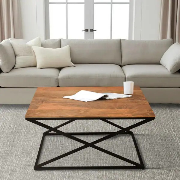 35 Inch Wooden Rectangle Coffee Table with X Shape Metal Frame - 35 L x 21 W x 22 H Inches - Over... | Bed Bath & Beyond