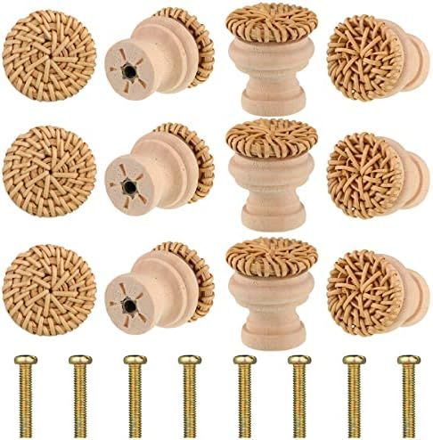 12 Pack Boho Dresser Knobs Rattan Knobs with 12 Screws Wicker Woven Decorative Pulls Handles Handmad | Amazon (US)