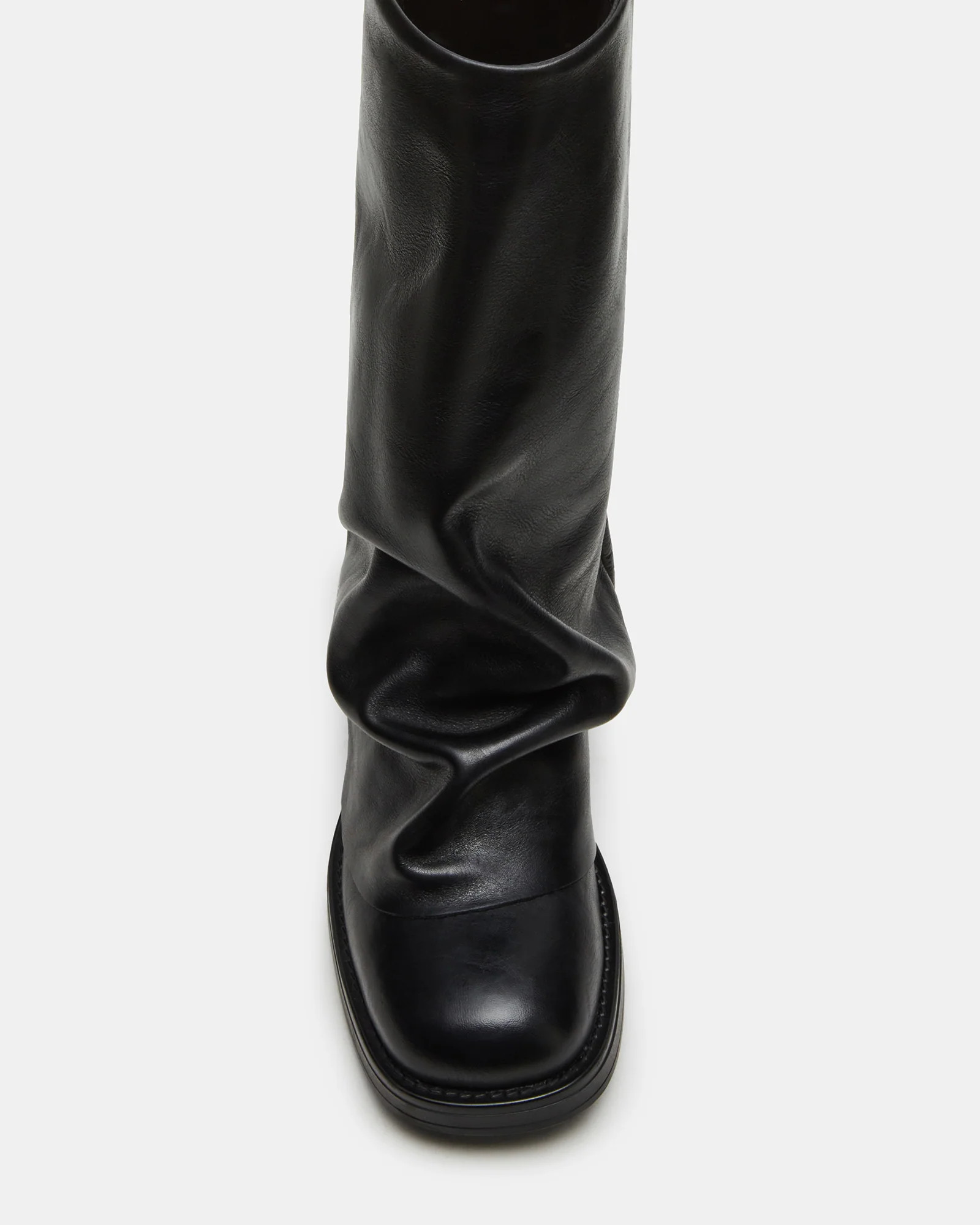 BENTON Black Leather Cuffed Moto Boot | Women's Boots | Steve Madden (US)