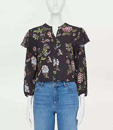 Loft Floral Shoulder Ruffle Blouse | LOFT Outlet