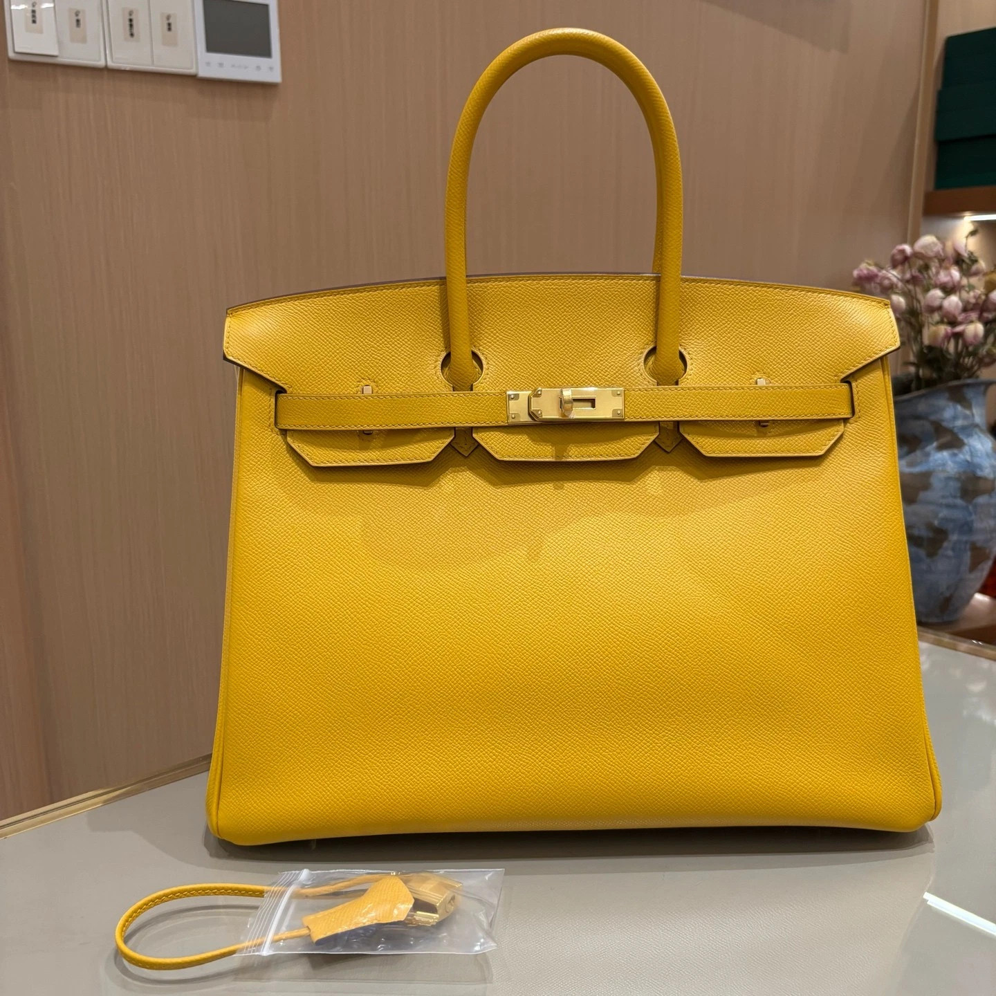 Hermes Birkin 35 Jaune Ambre Yellow Leather Gold HW GHW C Stamp Auth | eBay | eBay US