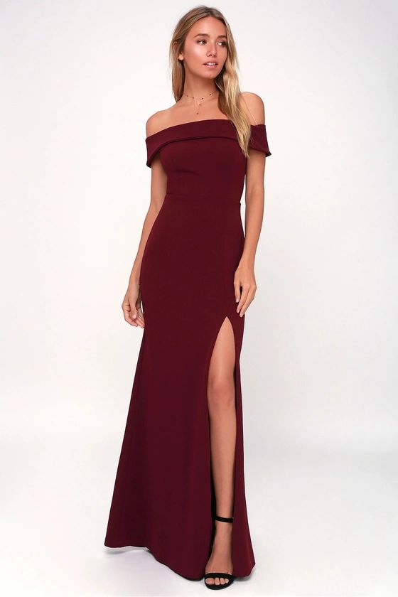 Aveline Burgundy Off-the-Shoulder Maxi Dress | Lulus (US)