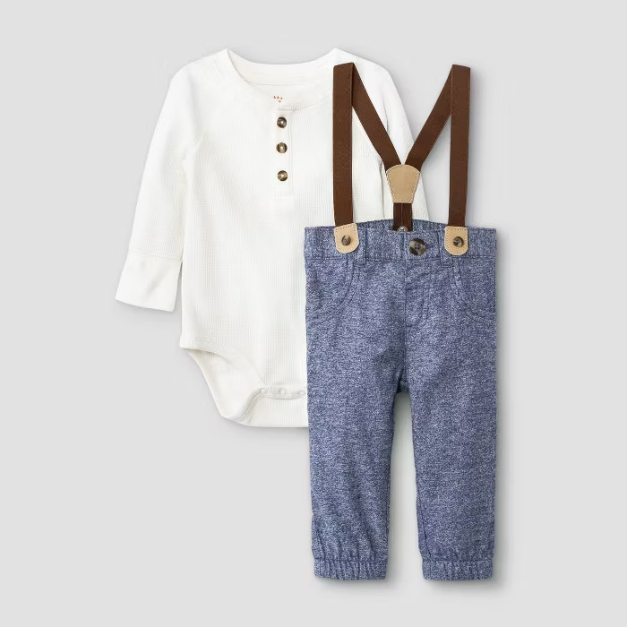 Baby Boys' Thermal Suspender Top & Bottom Set - Cat & Jack™ Cream | Target