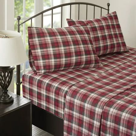 Woolrich 4-Piece Red Plaid Cotton Flannel Sheet Set Queen | Walmart (US)