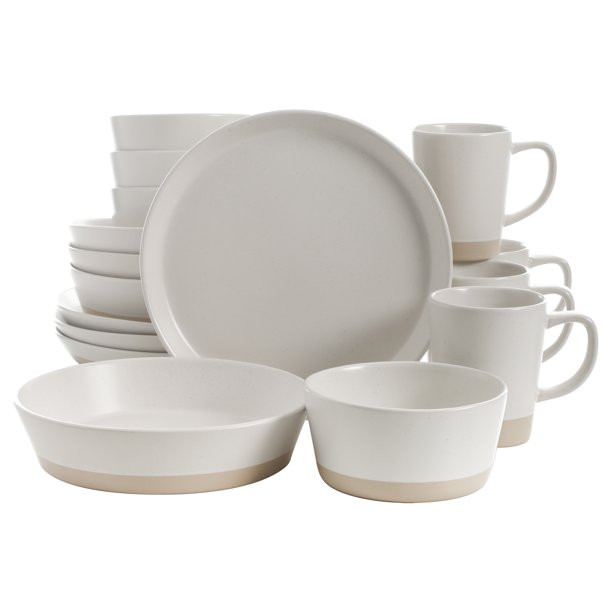 Gap Home Speckled Slip 16-Piece with Speckle and Raw Bottom White Stoneware Dinnerware Set | Walmart (US)