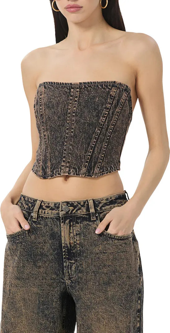 AFRM Bennett Denim Strapless Corset Crop Top | Nordstrom | Nordstrom