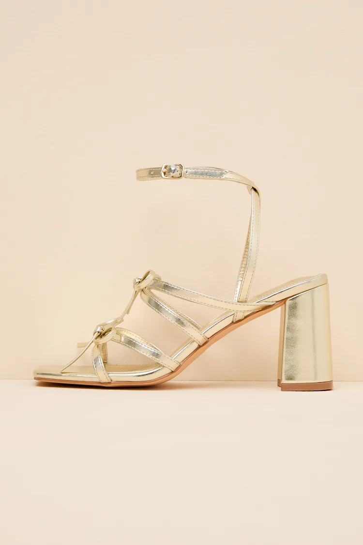 Jennie Gold Strappy Bow High Heel Sandals | Lulus