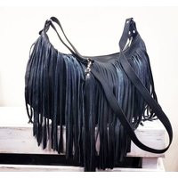 Handmade Black Fringe Bag - Leather Boho Crossbody Purse For Stylish Women- Hobo Bag, Rustic For Girls | Etsy (US)