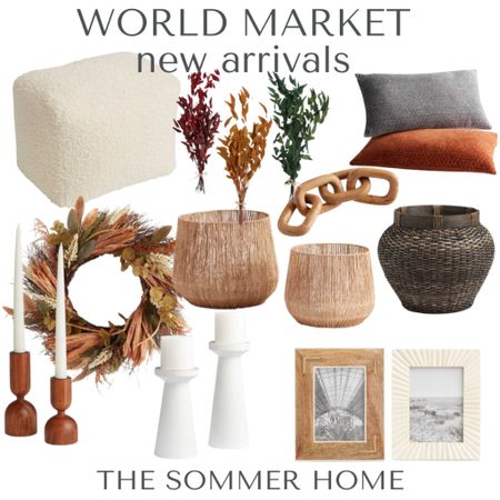 World Market, coffee table decor, fall wreath, fall decor, fall stems, pillows, baskets, boucle ottoman, wood candleholders, frames, 

#LTKSeasonal #LTKstyletip #LTKhome