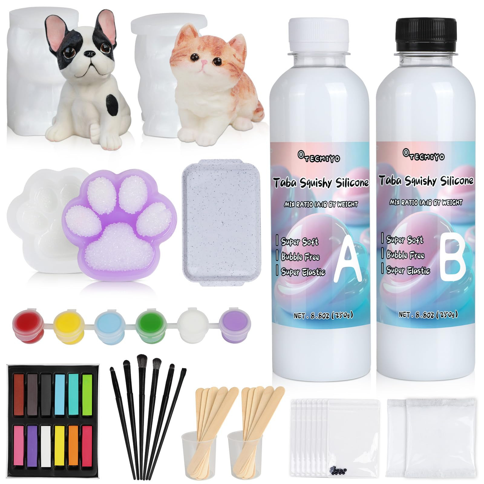 TECMIYO Taba Squishy Making Kit - 18oz 1:1AB Liquid Silicone Set with Paw, Cat and Dog Molds for ... | Amazon (US)