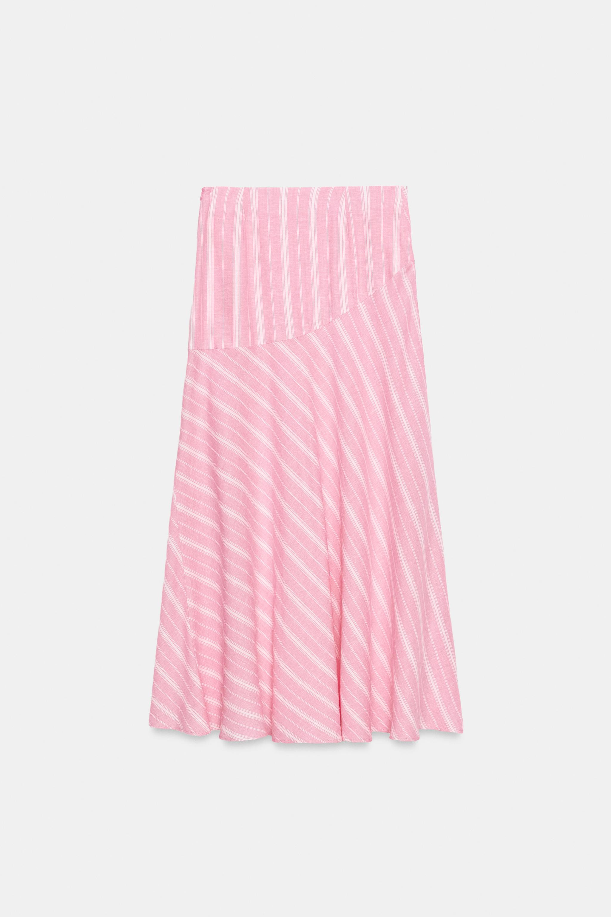 STRIPED LINEN MIDI SKIRT | Zara US