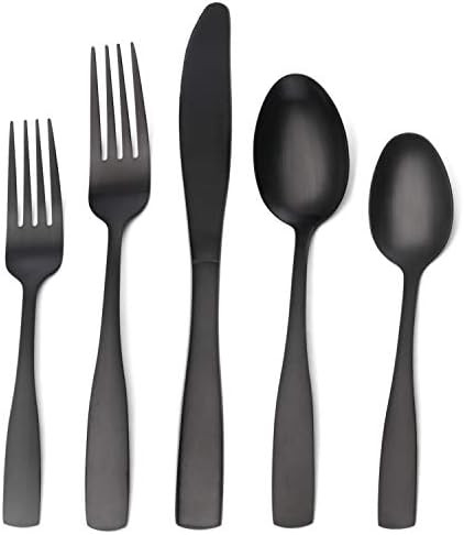 Amazon.com | Matte Black Silverware Set, Satin Finish 20-Piece Stainless Steel Flatware set, Tabl... | Amazon (US)