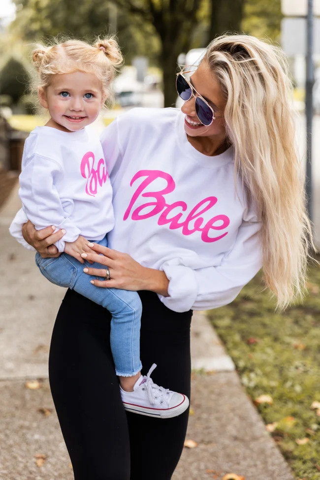 Kids Babe Script Graphic Sweatshirt White | Pink Lily