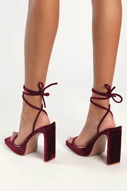 Guesty Wine Red Velvet Lace-Up High Heel Sandals | Lulus (US)