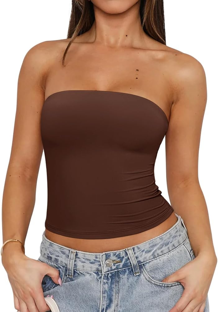 REORIA Women's Y2K Strapless Backless Tube Top Double Lined Sleeveless Crop Tank Top for Summer 2... | Amazon (US)