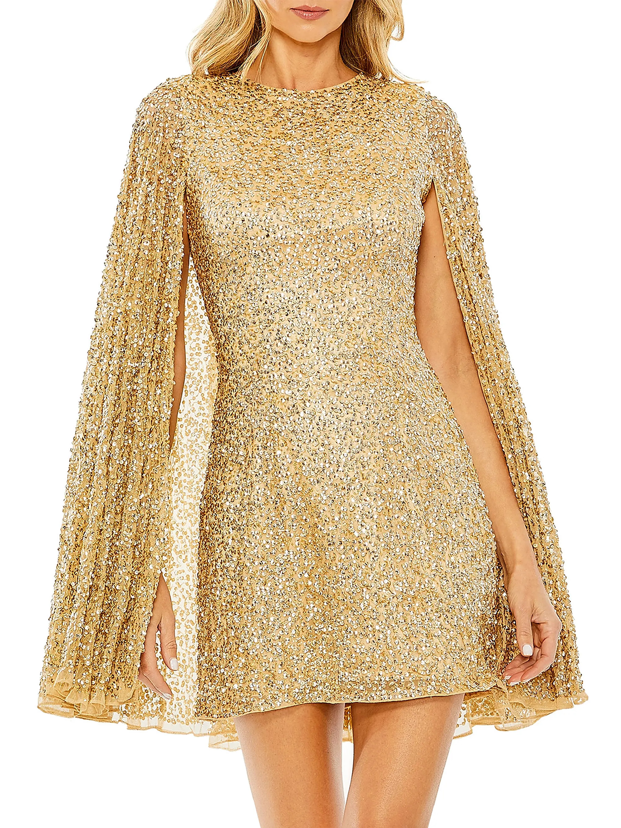 Mac Duggal Sequined Cape Minidress | Saks Fifth Avenue | Saks Fifth Avenue