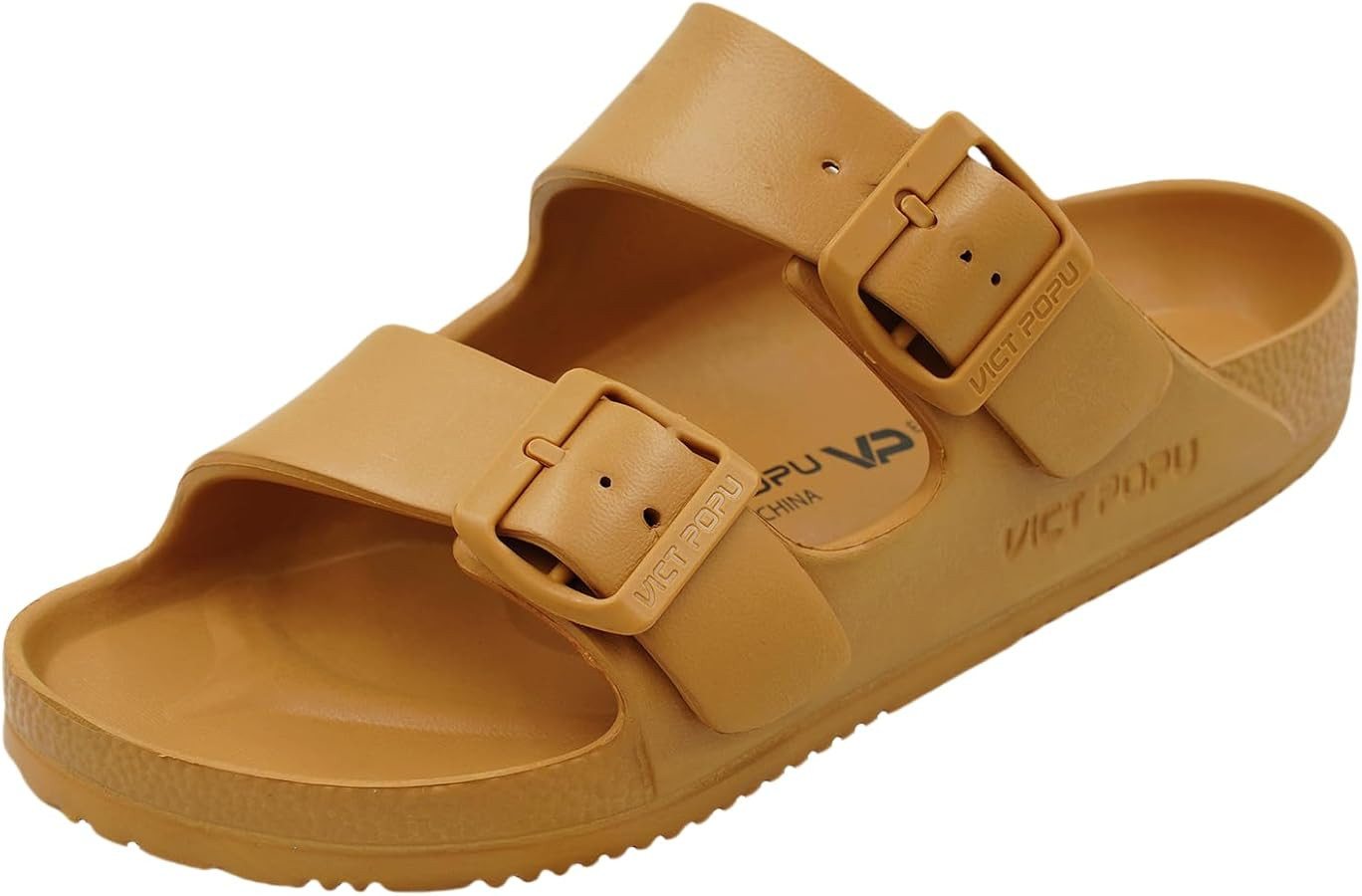 VICT POPU Womens Sandals Adjustable Double Buckle Strap Waterproof EVA Flat Slides | Amazon (US)