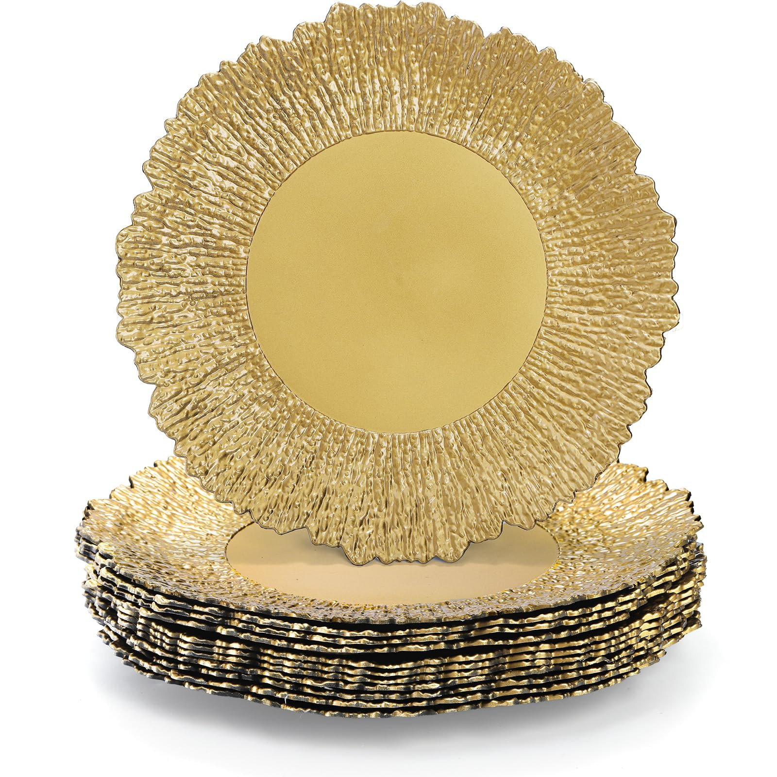 Coloch Set of 12 Gold Charger Plates, 13" Plastic Reef Serving Chargers for Dinner Plate Reusable... | Amazon (US)
