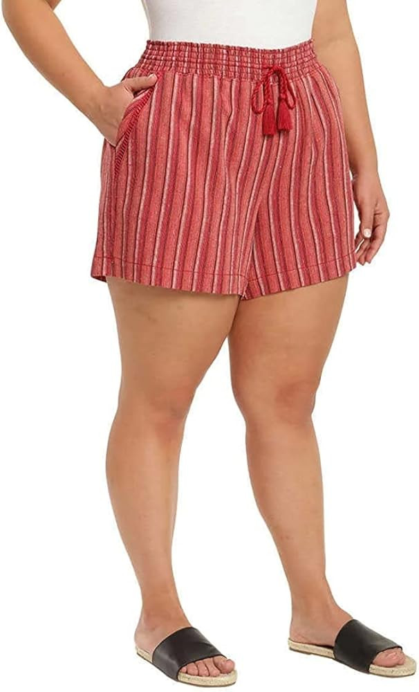 Briggs New York Women's Linen Blend Pull-On Summer Shorts with Pockets and Drawstring (Red Stripe... | Amazon (US)
