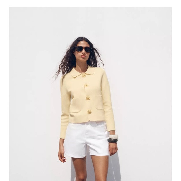 nwt Zara yellow  knit jacket with beaded buttons | Poshmark