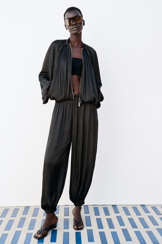 Zara - Satin Effect Balloon Pants - Black - M - Woman | Zara Canada