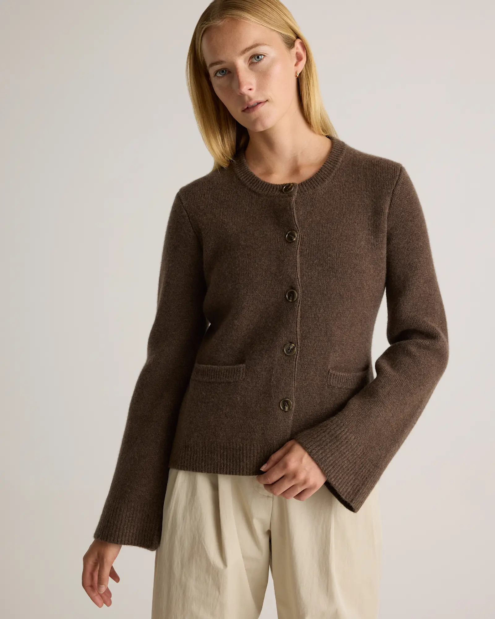 Mongolian Cashmere Structured Cardigan in Brown | Quince