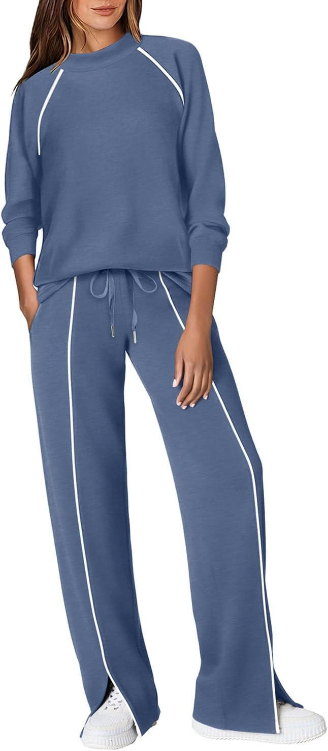 WIHOLL 2 Piece Sets for Women Airport Travel Outfits Track Suits Sweat Sets Mock Neck Lounge Sets Fall Fashion Clothes | Amazon (US)