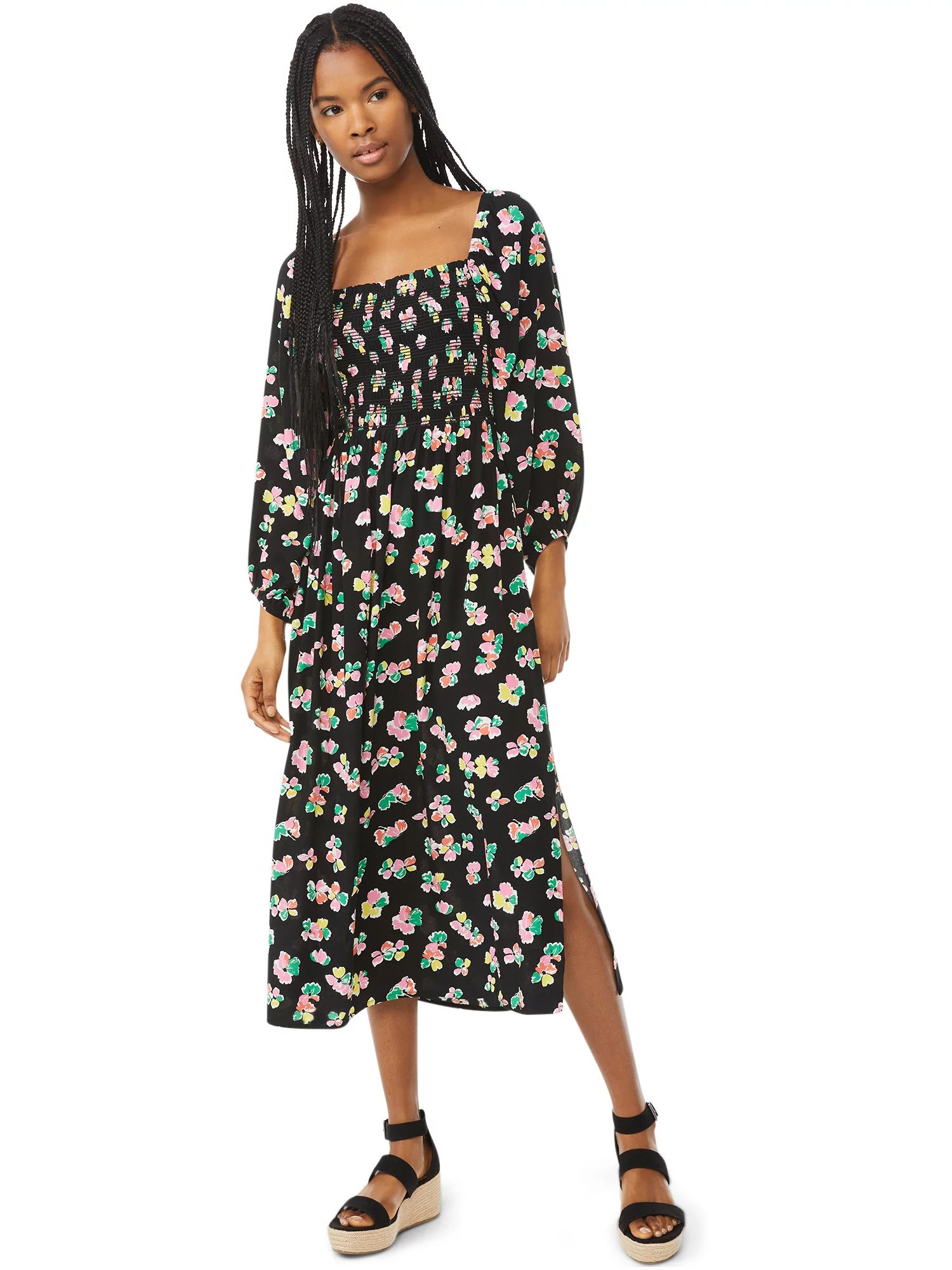 Scoop Women's Square Neck Midi Dress - Walmart.com | Walmart (US)