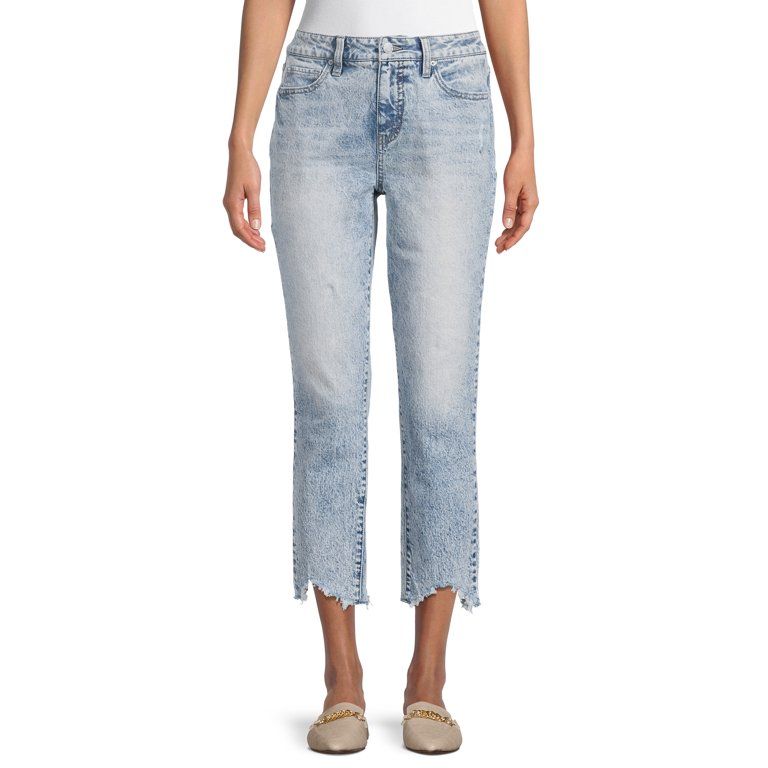 Time and Tru Women's Boyfriend Jeans with Sharkbite Hem | Walmart (US)