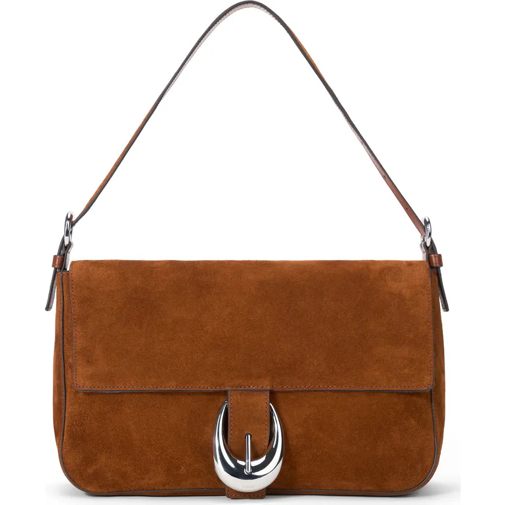 STAUD Medium Harlow Suede Shoulder Bag in Tabac at Nordstrom | Nordstrom