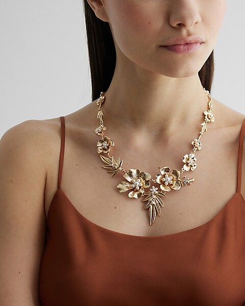 Pearl Embellished Flower Chain Necklace | Express