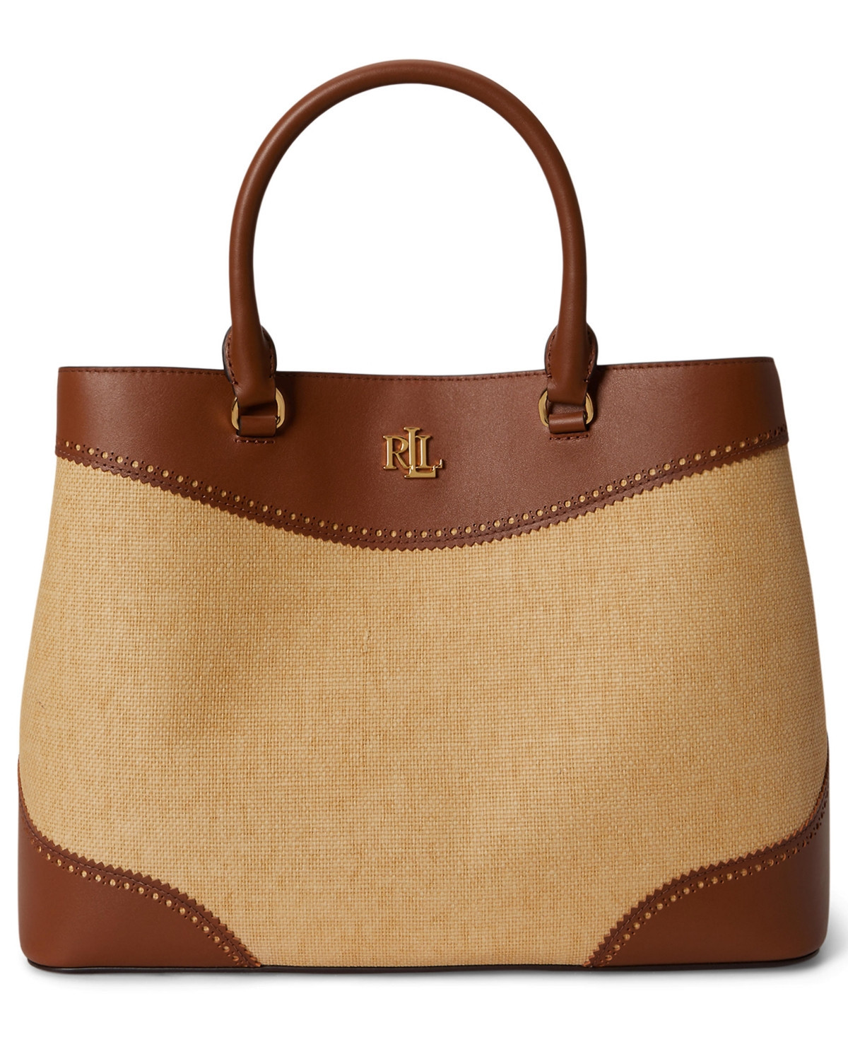 Lauren Ralph Lauren Large Marcy Satchel Bag - Dark Natural/Lauren Tan | Macy's