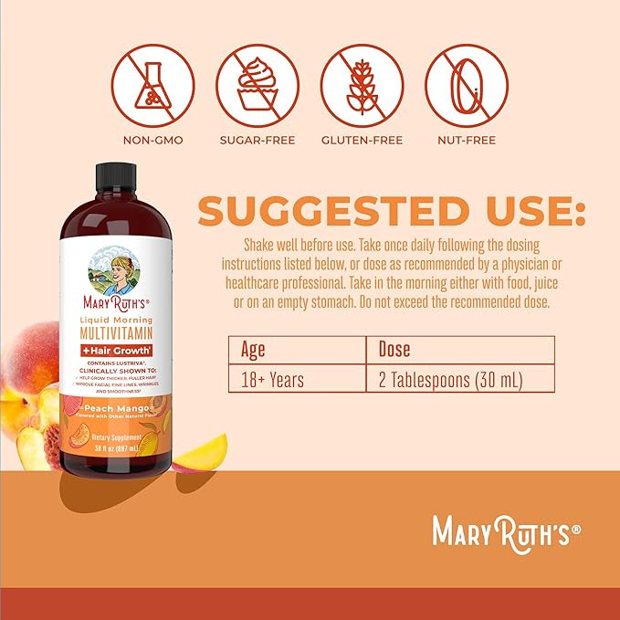 MaryRuth's Liquid Multivitamin + Lustriva® Hair Growth for Women| Biotin 10000mcg | Vitamin D | ... | Amazon (US)