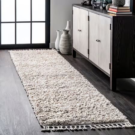 Ivory Shaded Shag With Tassels 7' 10" x 11' Area Rug | Rugs USA