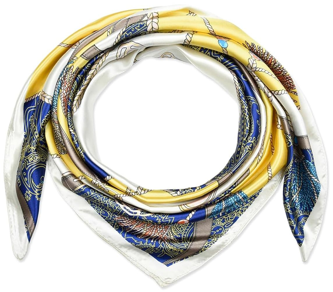 corciova Silk Like 35 x 35 Kerchief Neck Scarf Women Chains Navy Curly Headband Tie Sleeping Nigh... | Amazon (US)