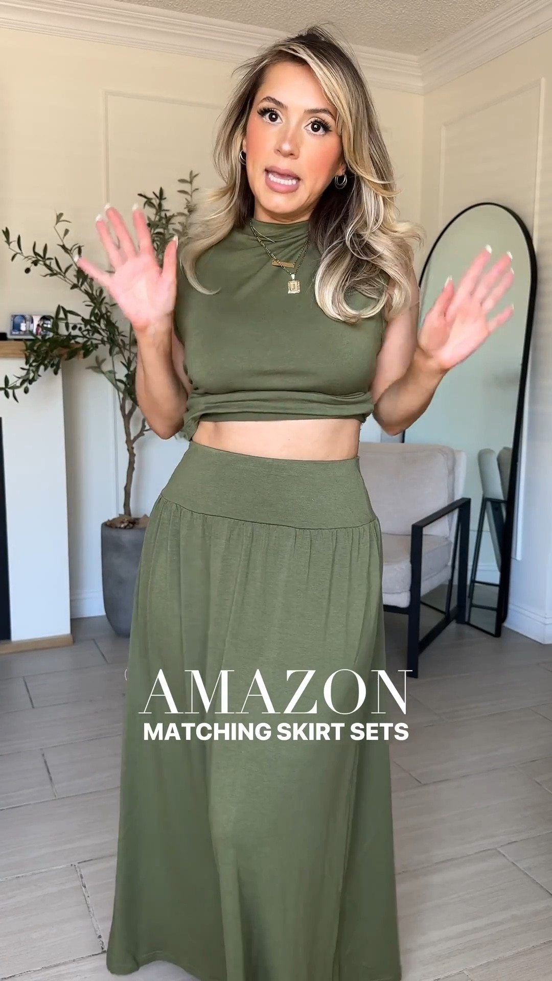 The cutest two-piece skirt sets from Amazon 😍 I'm wearing them both in a size small they have a really nice stretch. 

I'm 5'2 and the length is perfect. Honestly, this is totally tall girl approved because the skirt will fit you more at a midi length. 

#LTKPetite #LTKgrwm #LTKootd