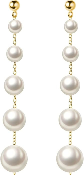 SLUYNZ Sterling Silver Pearl Earrings Dangle for Women Teens Wedding Pearl Drop Earrings for Brid... | Amazon (US)