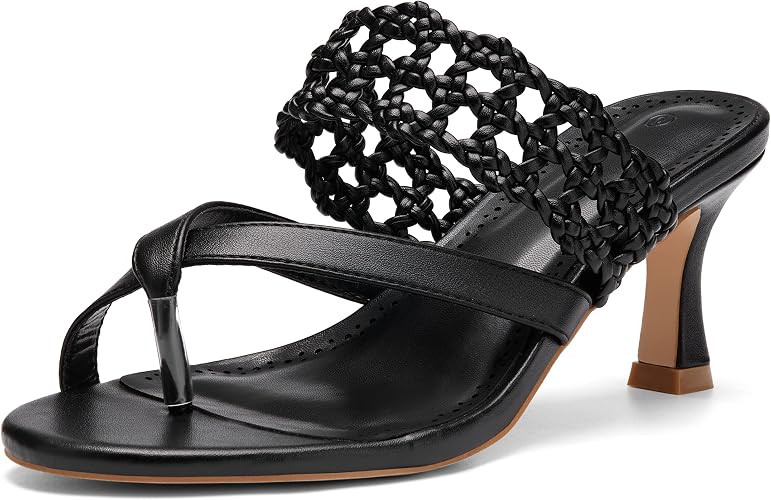Coutgo Womens Low Kitten Heel Sandals Open Toe Ankle Strap Thong Slides Backless Slip on Dress Sh... | Amazon (US)