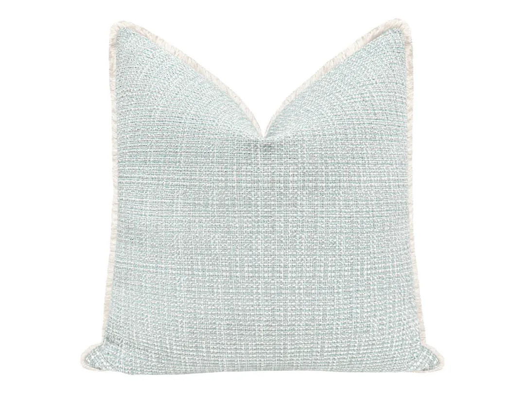 Hepburn Tweed // Mist with Fringe Pillow | blue throw pillow | woven | | Etsy (US)